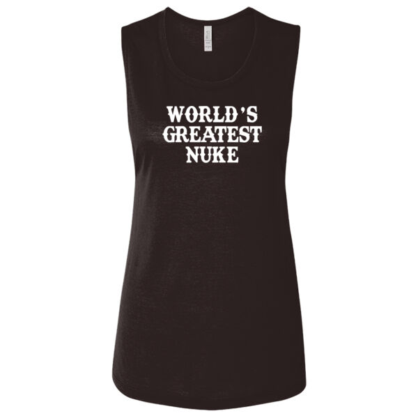 World's Greatest Nuke - Ladies' Flowy Scoop Muscle Tank - Dark Thumbnail