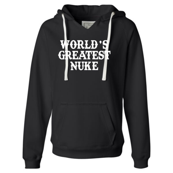 World's Greatest Nuke - Ladies' Sueded V-Neck Hooded Sweatshirt Thumbnail