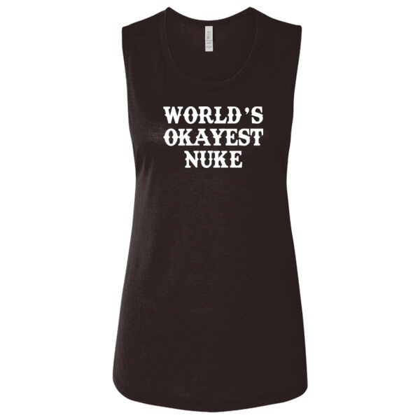 World's Okayest Nuke - Ladies' Flowy Scoop Muscle Tank - Dark Thumbnail