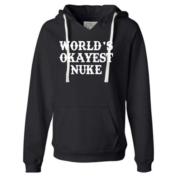 World's Okayest Nuke - Ladies' Sueded V-Neck Hooded Sweatshirt Thumbnail