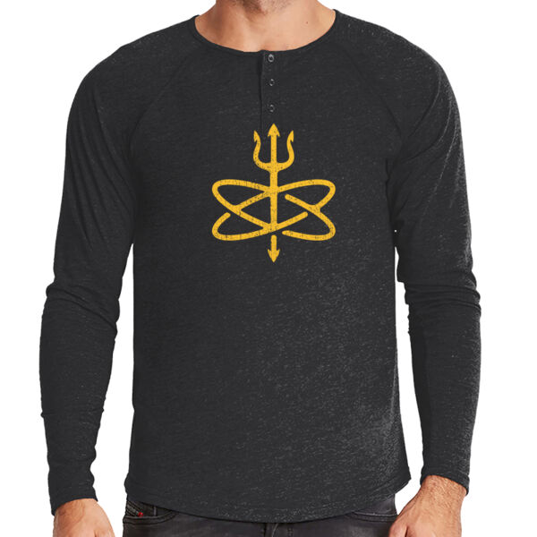 Atomic Trident of Poseidon - Men's Triblend Long-Sleeve Henley Thumbnail