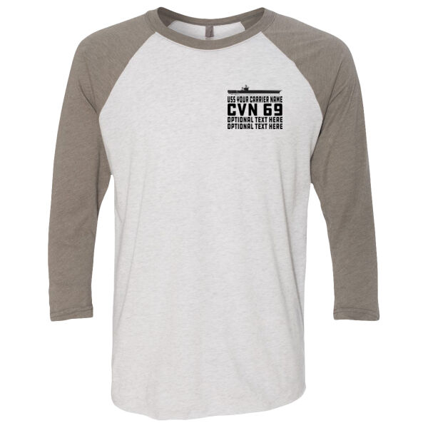 Custom: Nimitz Class Aircraft Carrier (Carrier) - (S) Unisex Tri-Blend Three-Quarter Sleeve Baseball Raglan Tee Thumbnail