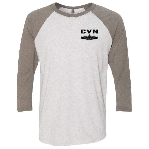 Ford Class Aircraft Carrier (SW) - (S) Unisex Tri-Blend Three-Quarter Sleeve Baseball Raglan Tee Thumbnail