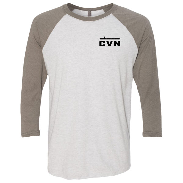 Ford Class Aircraft Carrier (Carrier) - (S) Unisex Tri-Blend Three-Quarter Sleeve Baseball Raglan Tee Thumbnail