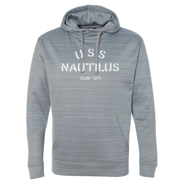 USS Nautilus - Underway on Nuclear Power - Striped Poly Fleece Hooded Pullover Sweatshirt Thumbnail