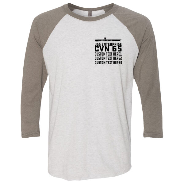 Personalized USS Enterprise with Original Island - (S) Unisex Tri-Blend Three-Quarter Sleeve Baseball Raglan Tee Thumbnail