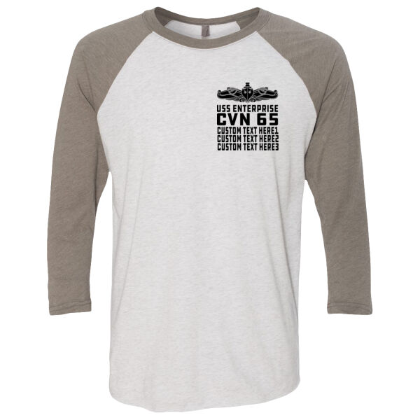 Personalized USS Enterprise with 1982-2012 Island - Carrier (SW) - (S) Unisex Tri-Blend Three-Quarter Sleeve Baseball Raglan Tee Thumbnail
