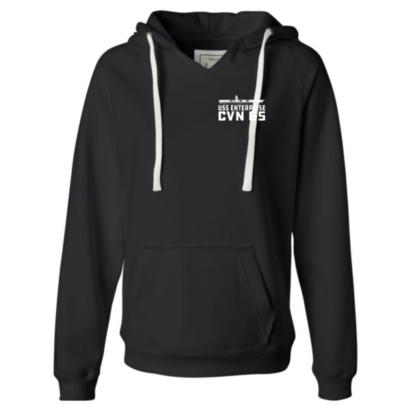 USS Enterprise Original Island - Carrier - Ladies' Sueded V-Neck Hooded Sweatshirt Thumbnail