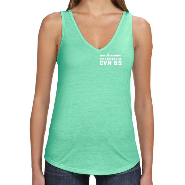 USS Enterprise with '82-2012 Island - Ladies' Flowy V-Neck Tank - Dark Thumbnail