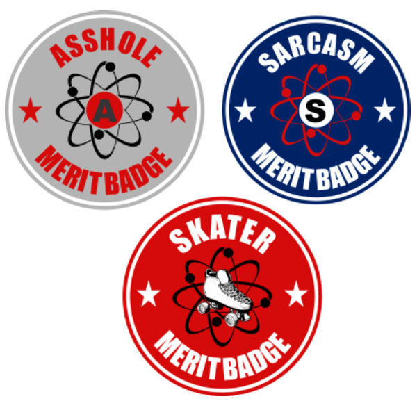 Bundle Asshole, Sarcasm, Skater Merit Badge ~3.5" x 3.5" Decal Thumbnail