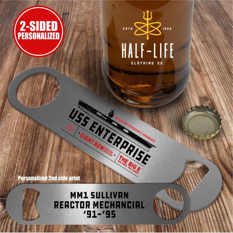 Personalized USS Enterprise with Original Island - 2 sided - Pub Style Stainless Steel Bottle Opener Thumbnail