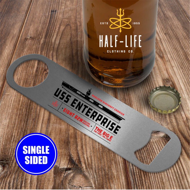 USS Enterprise with Original Island - Single sided - Pub Style Stainless Steel Bottle Opener Thumbnail