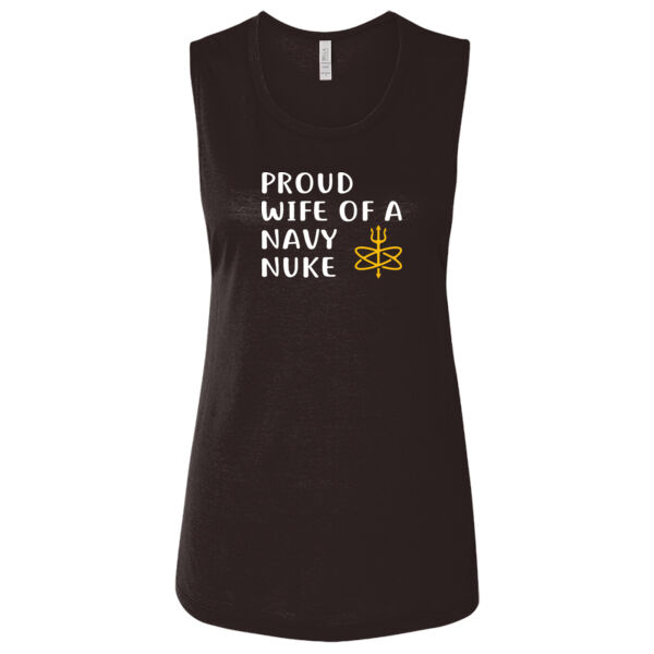 Proud Wife of a Navy Nuke with Atomic Trident - Ladies' Flowy Scoop Muscle Tank - Dark Thumbnail
