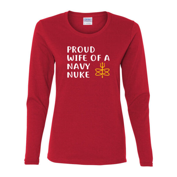 Proud Wife of a Navy Nuke with Atomic Trident - Gildan Ladies Ultra Cotton™ Long Sleeve Missy Fit T Shirt Thumbnail