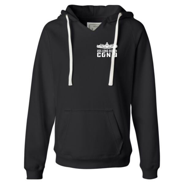 USS Long Beach (CGN-9) - Ladies' Sueded V-Neck Hooded Sweatshirt Thumbnail