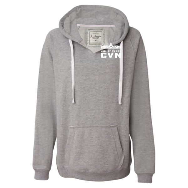 Nimitz Class Aircraft Carrier (SW)  - Ladies' Sueded V-Neck Hooded Sweatshirt Thumbnail