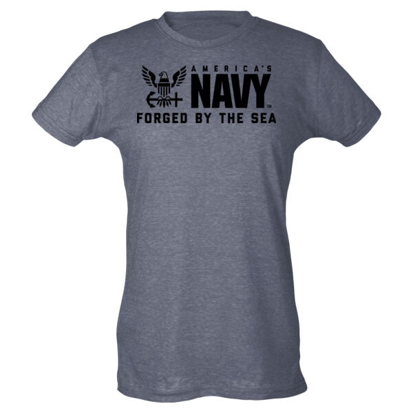 Blackout America's Navy Forged by the Sea - Ladies Slim Fit Poly-Rich Tee Thumbnail