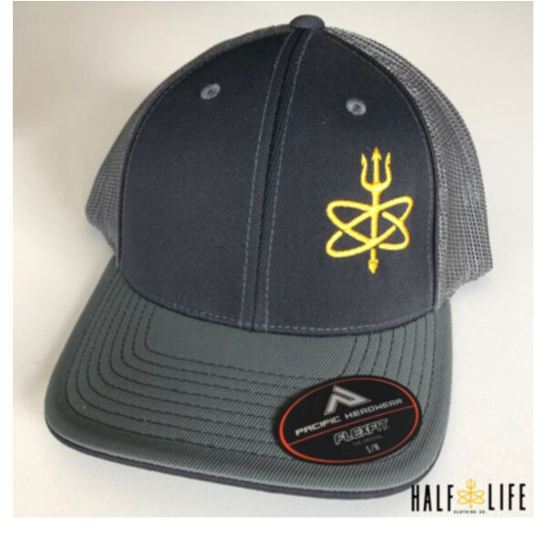Black / Grey Atomic Trident of Poseidon - Fitted Trucker Mesh Hat Thumbnail