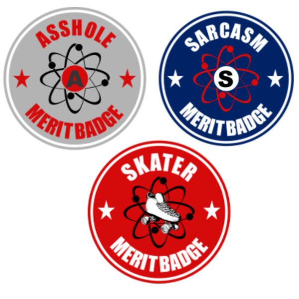 Bundle Asshole, Sarcasm, Skater Merit Badge ~3.5" x 3.5" Decal Thumbnail