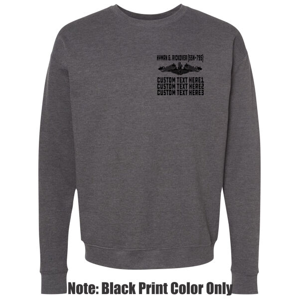 USS Hyman G Rickover (SSN-795) Virginia Class Fast Attack - Unisex Poly-Rich Tee 2 - Adult Heavy Blend Heather Royal or Red 60/40 Fleece Crew (S) Thumbnail