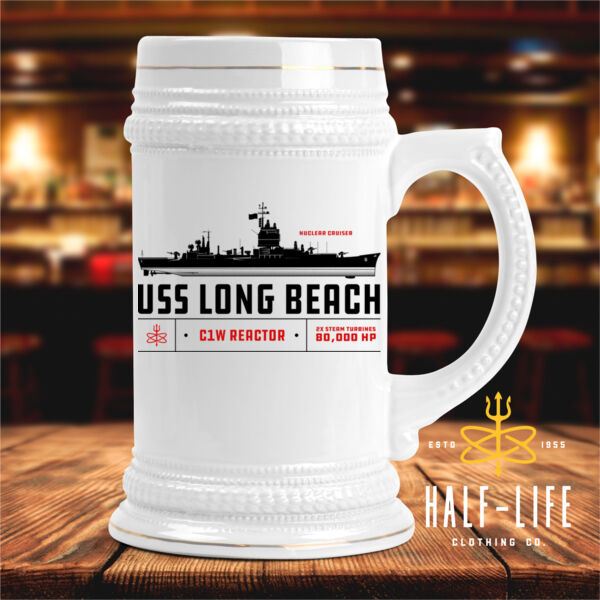 USS Long Beach Nuclear Cruiser - Ceramic Stein with Gold Trim (HLCC) Thumbnail