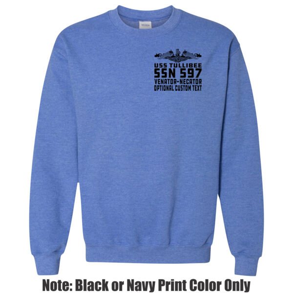 USS Tullibee (SSN-597) - Light Youth/Adult Ultra Performance Active Lifestyle T Shirt - Adult Heavy Blend Heather Royal or Red 60/40 Fleece Crew (S) Thumbnail