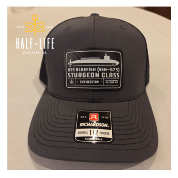 USS Bluefish (SSN-675) Sturgeon Class Carbon Leatherette Patch - 112+ R-Flex Adjustable Trucker Cap Thumbnail